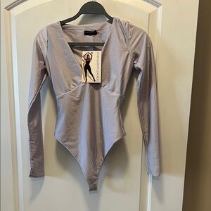 naked wardrobe Lavender V-Neck Long Sleeve Bodysuit